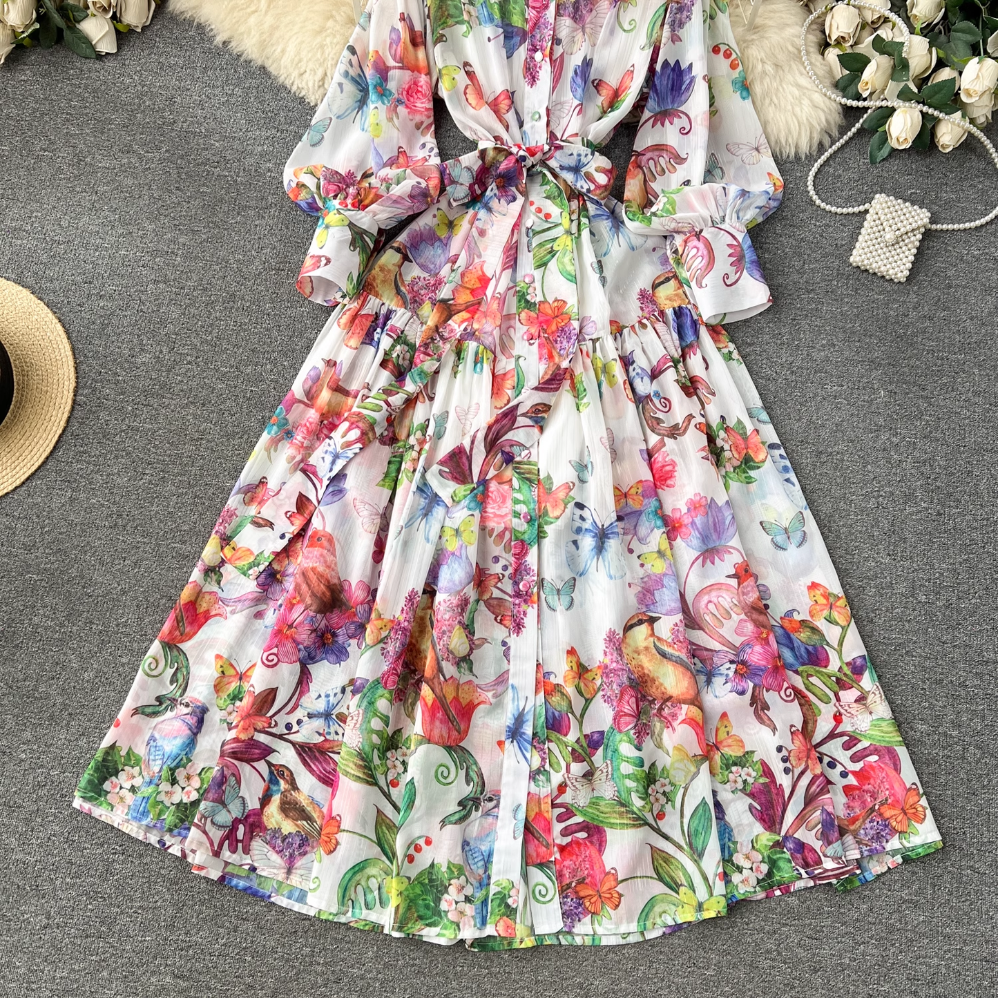 Printed long chiffon dress YM1144