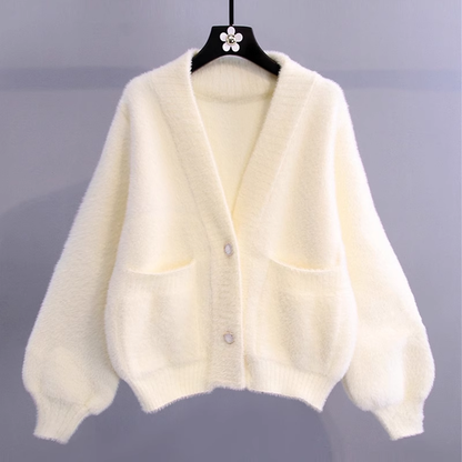 Women's sweater jacket spring and autumn loose and lazy style imitation mink velvet design  YM505