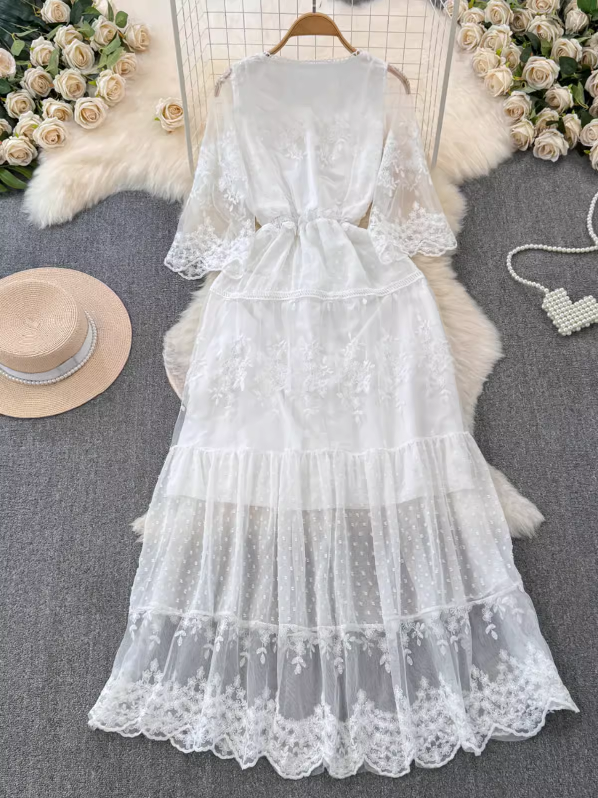 women's summer retro high-end lace dress YM1429