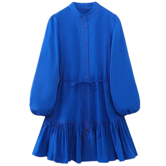 Royal blue tiered embellished shirt dress YM553