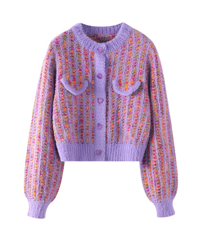 Purple sweater women vintage sweet love knitted cardigan short style YM754