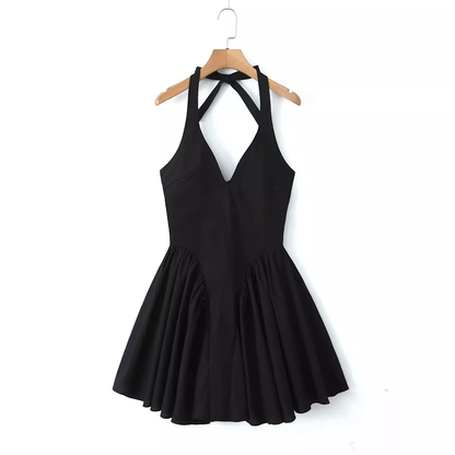 Black backless V-neck sleeveless halterneck dress  YM1371