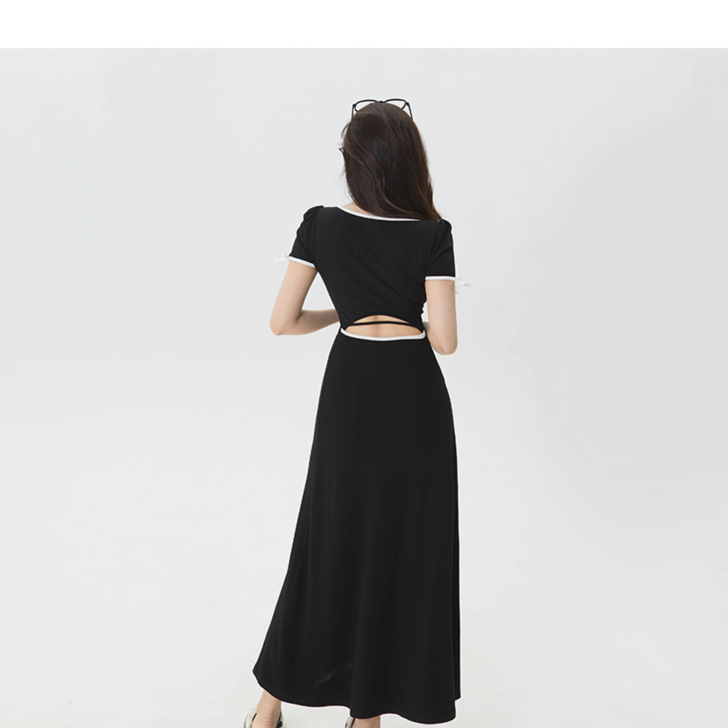 Black square neck bow dress YM1171