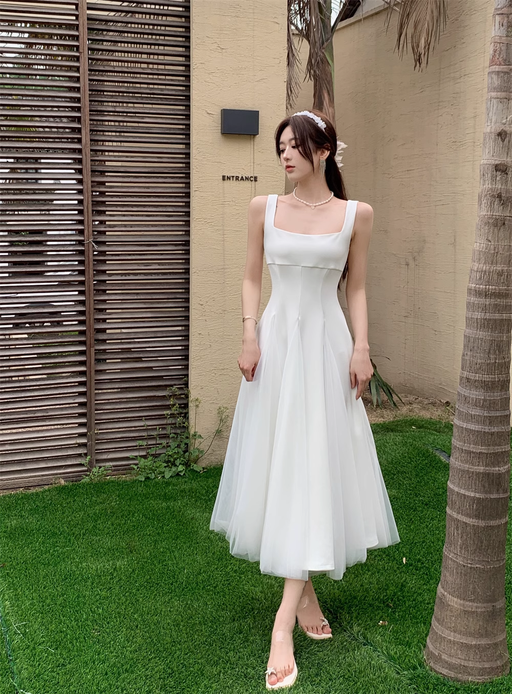 A-line White Summer Dress  YM1077