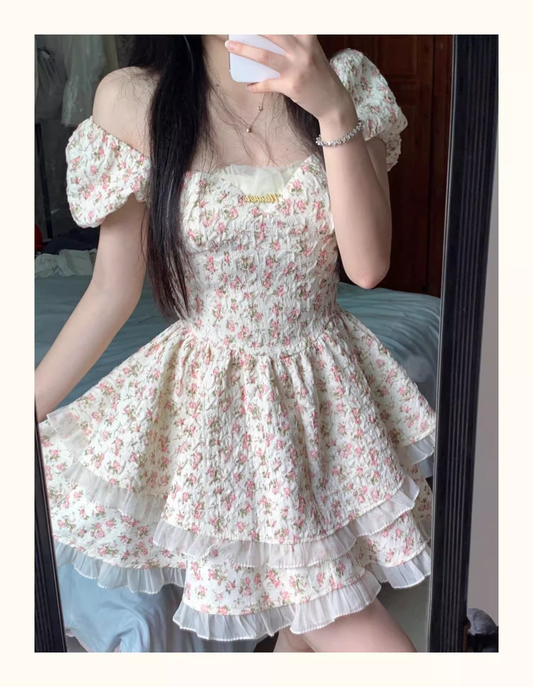 Floral dress with hollow bow on the back Princess Tutu Dress  YM1506