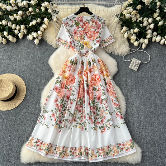 Summer new style French retro palace style printed elegant dress  YM1105