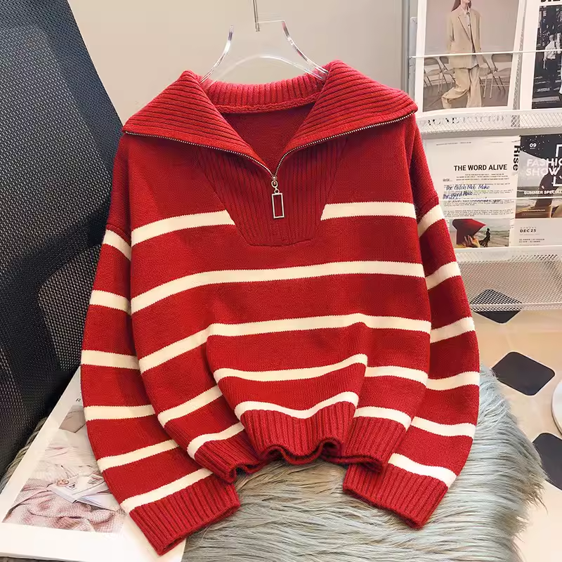 women's spring and autumn striped sweater loose lazy style knitted sweater YM372