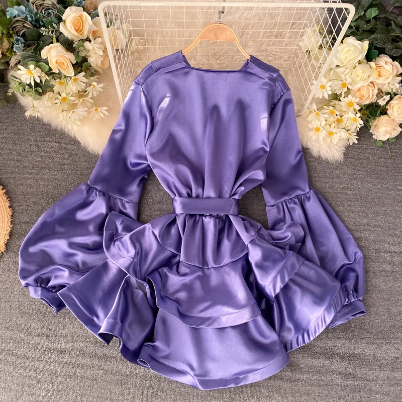 Lantern Sleeve Western Style Ruffle Dress ,YM100