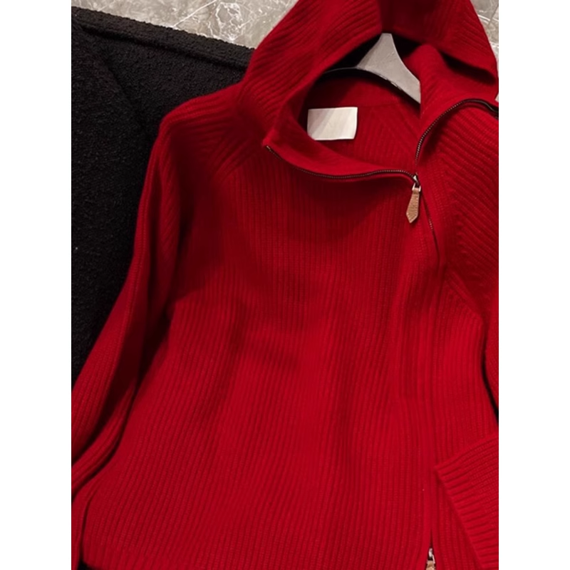 New Red Loose Lazy Turtleneck Sweater YM1876