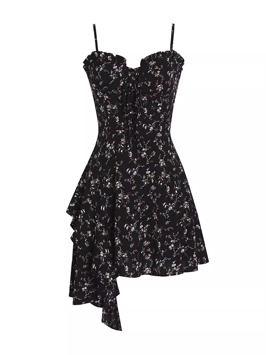 Irregular floral suspender dress YM1354