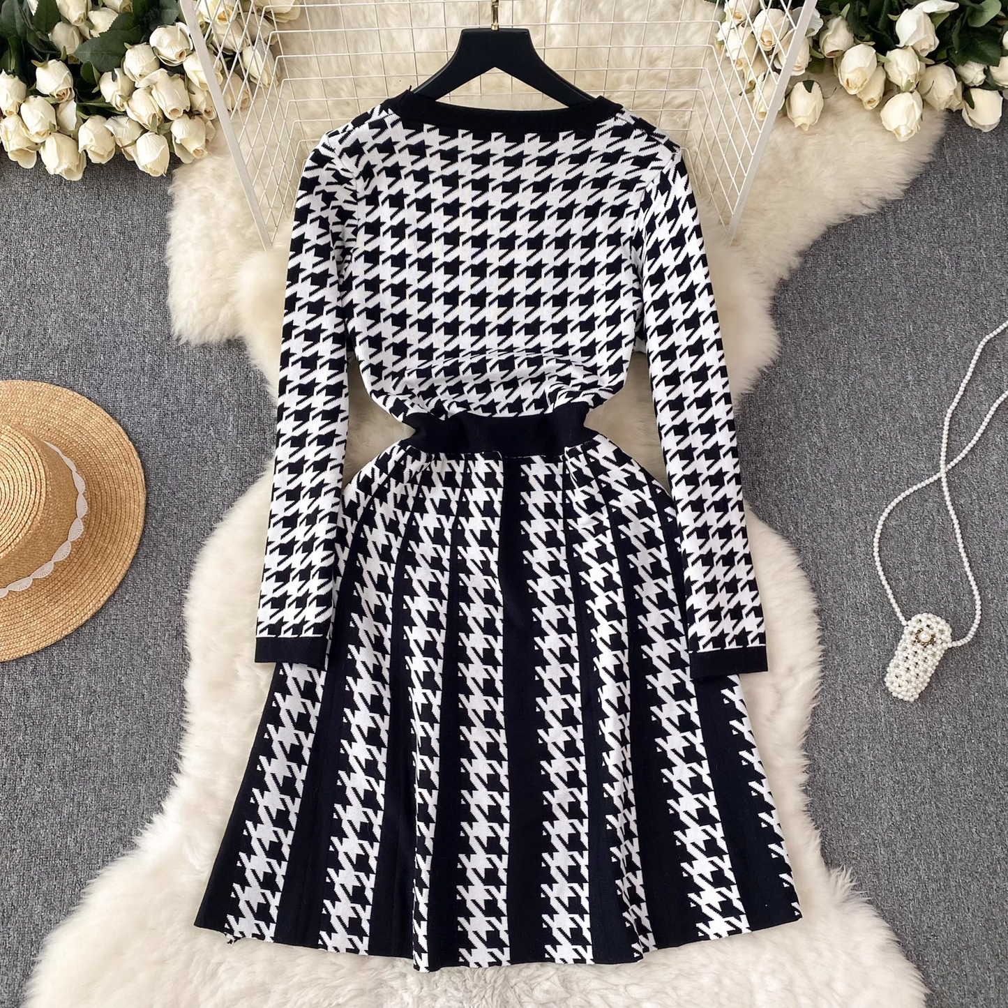 A-line round neck long sleeves dress YM622