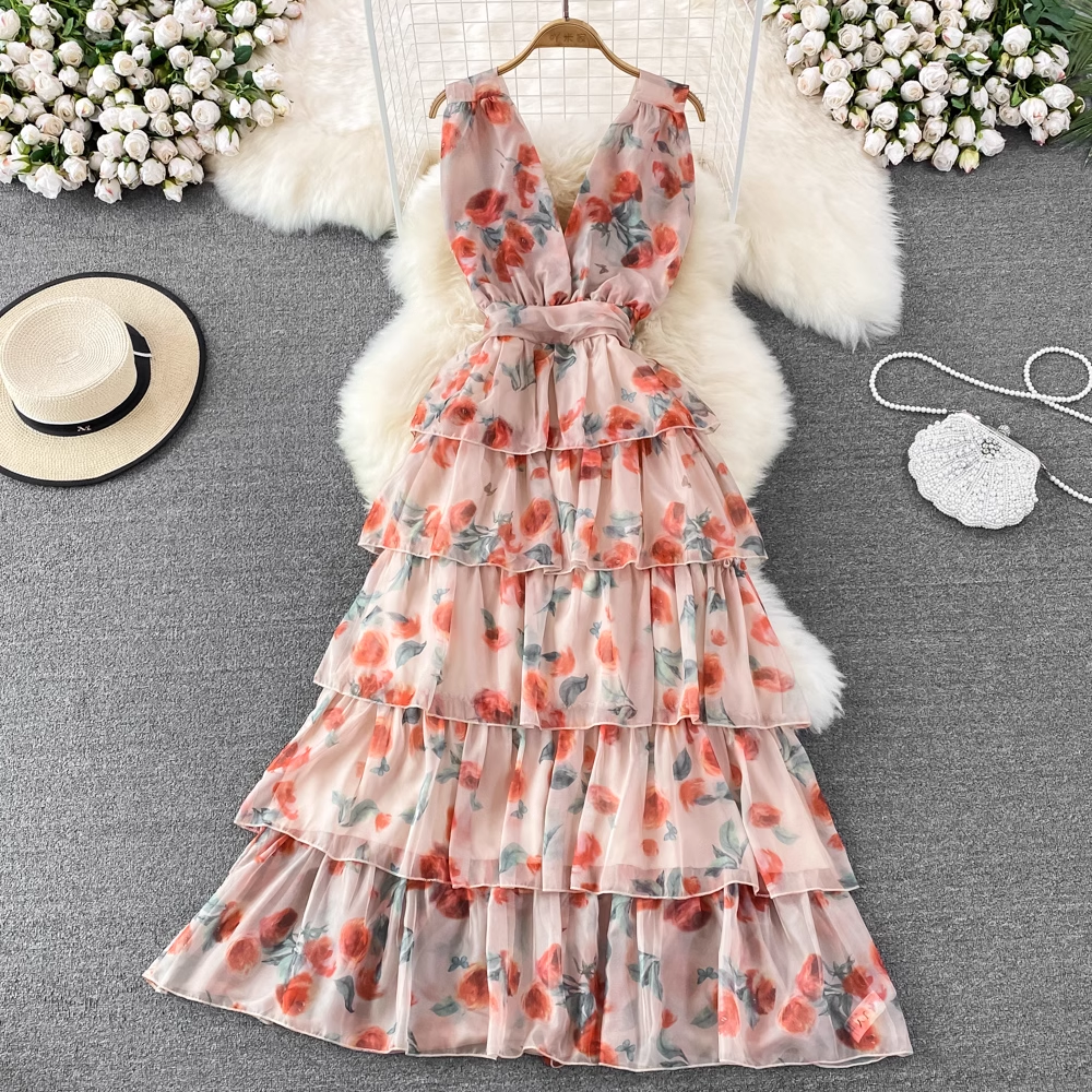 A-line Chiffon Floral Dress, YM229