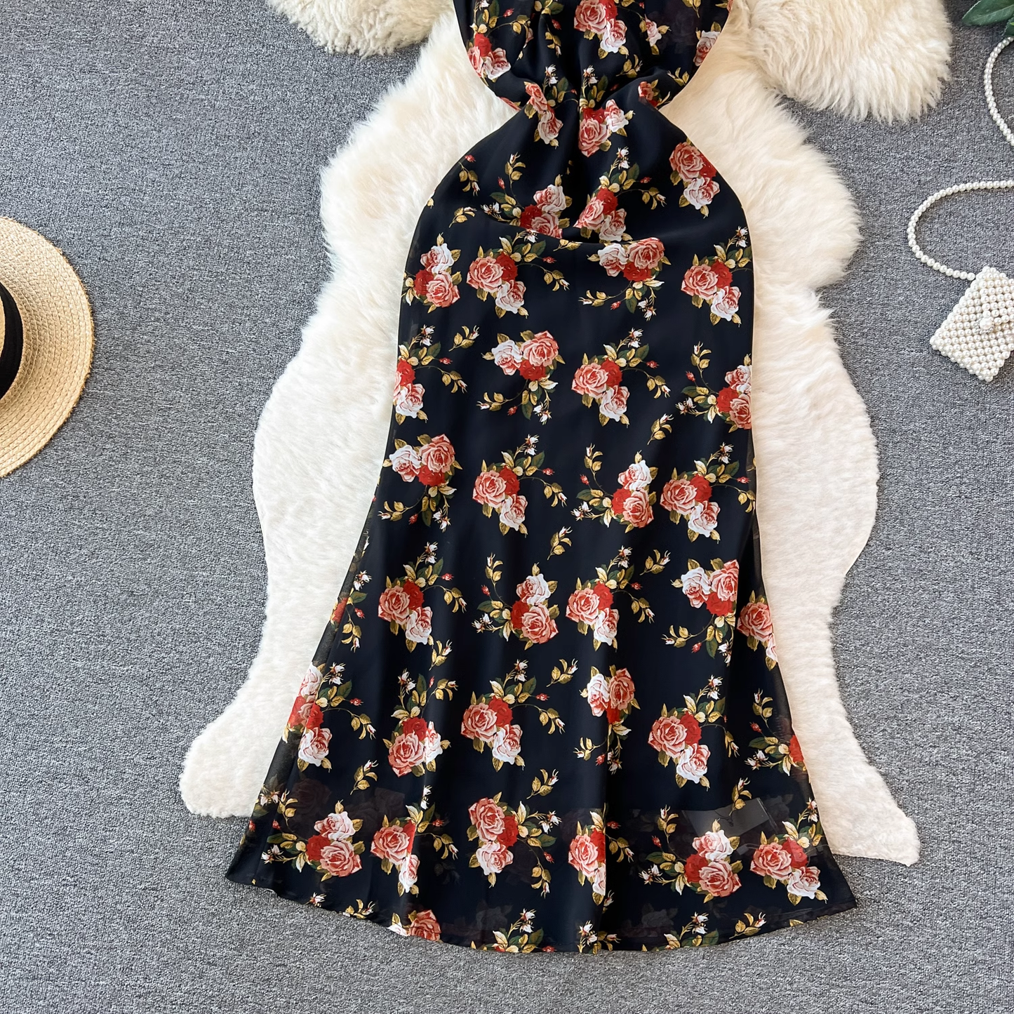 women's summer retro floral suspender dress YM321