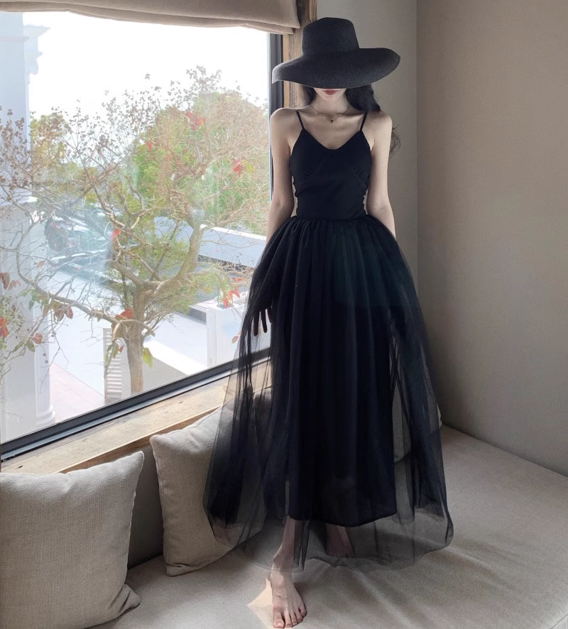 Black A-line Tulle Dress   YM1258