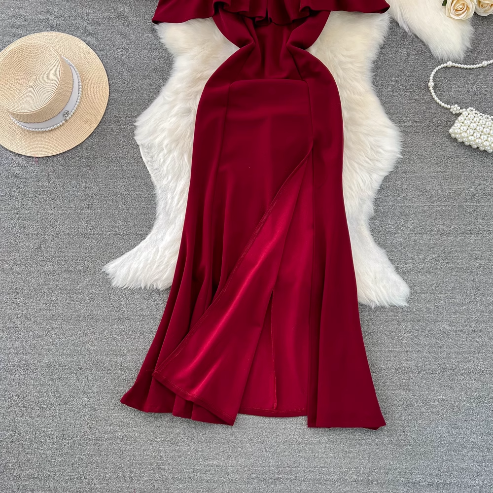 Red A-line Party Dress With Split  YM985