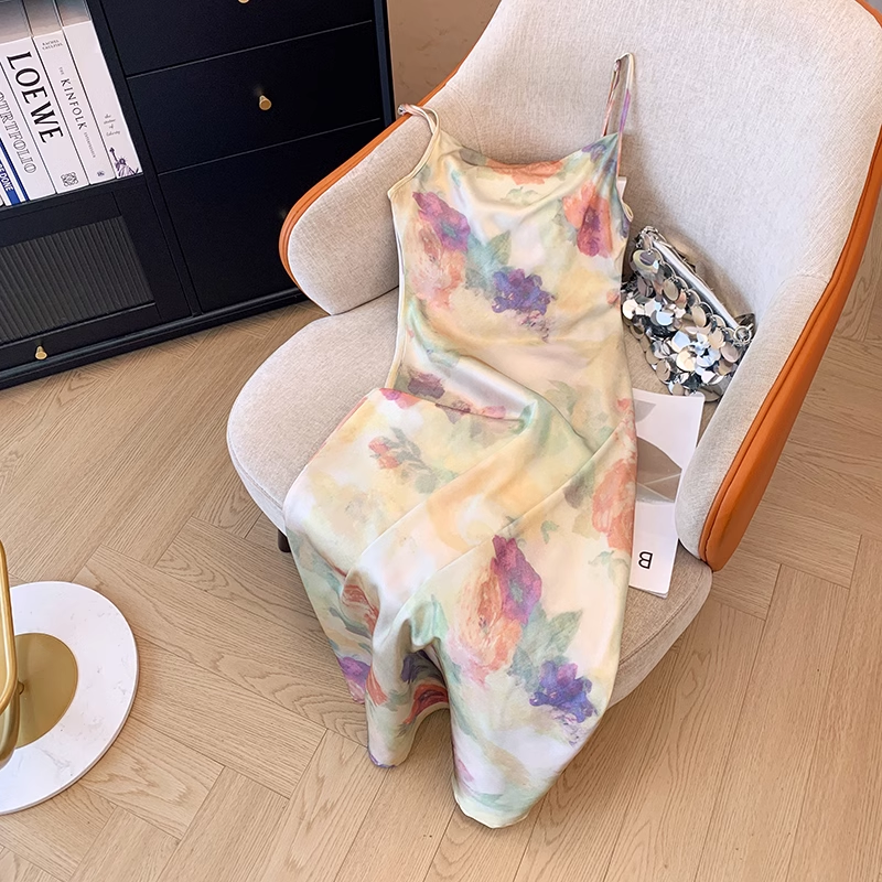 Oil painting tie dye printed suspender dress for women summer YM1267