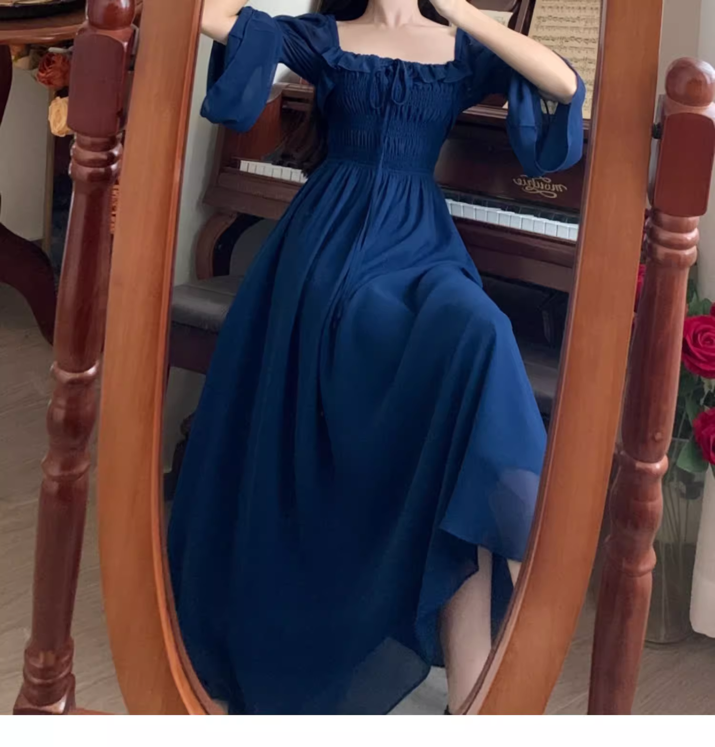 Square Neck Spring Long Sleeve Dress YM1555