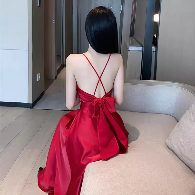 Red Backless Summer Dress   YM1495