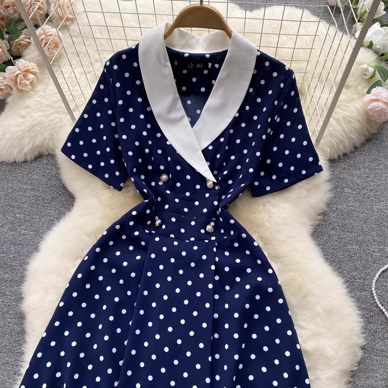 Polka Dot V-neck Summer Dress,YM61