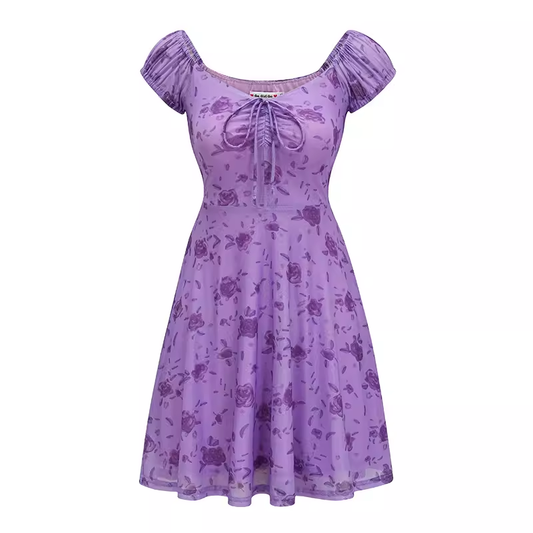 Sexy retro purple rose deep V-neck dress YM1295