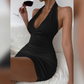 V-neck halter neck sexy open back strapless simple pleated dress summer dress  ,YM23