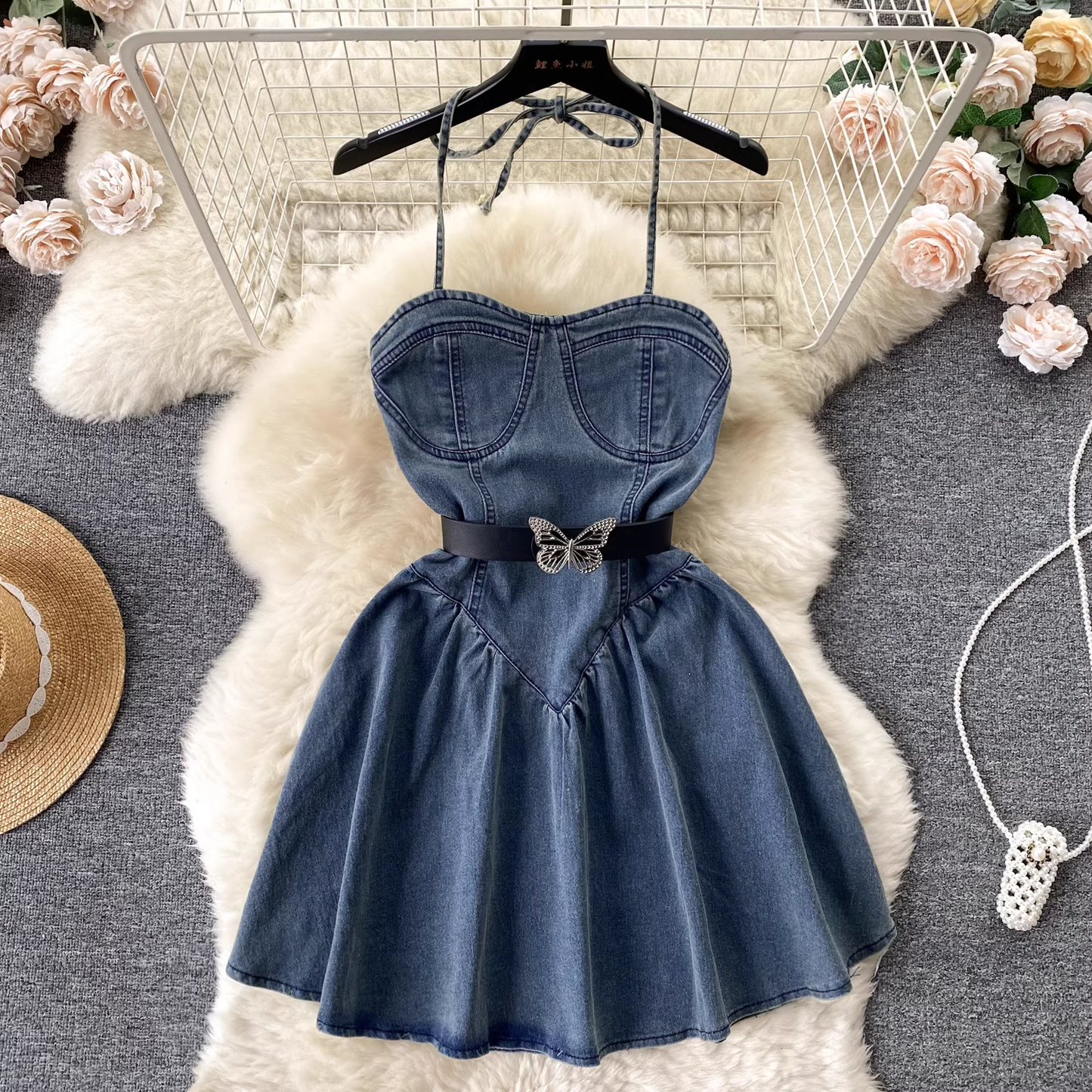 women's summer strappy denim dress YM335