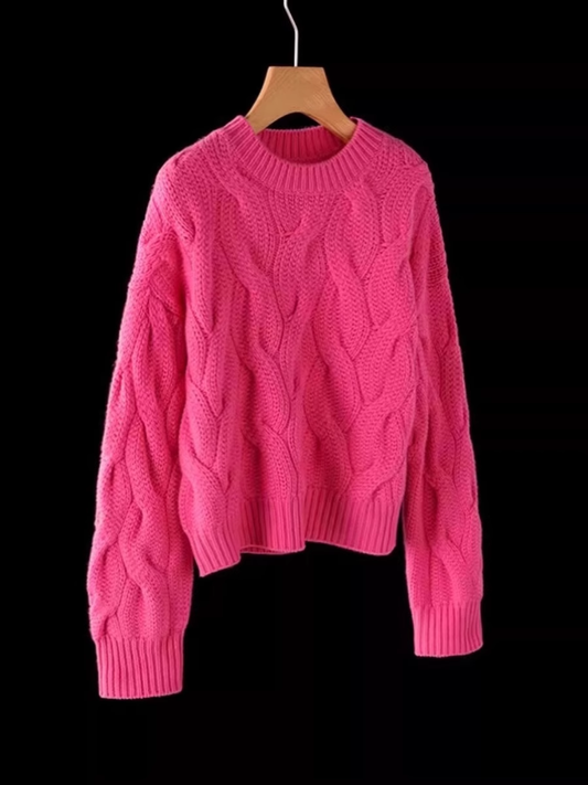 Beautiful sweater with twist pattern crew neck sweater YM861