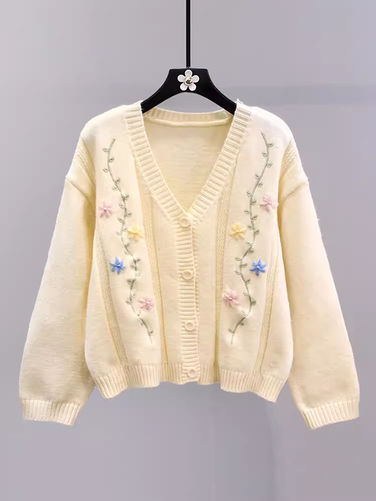 women's embroidered flower sweater jacket YM645