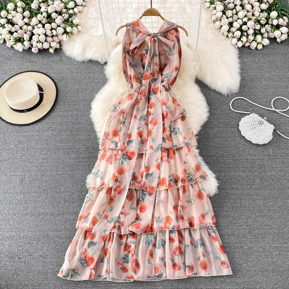 A-line Chiffon Floral Dress, YM229