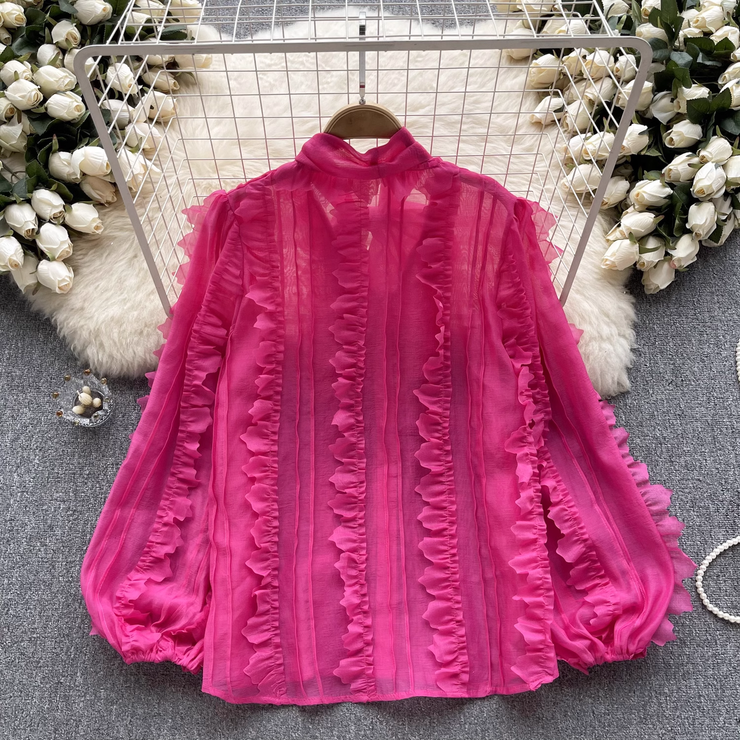 women's autumn bow tie puff sleeve blouses YM565