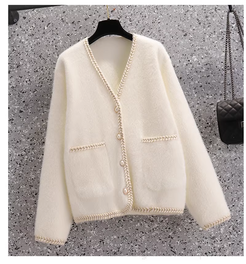 Women's Fashion White Sweater Fleece Knitted Jacket YM363