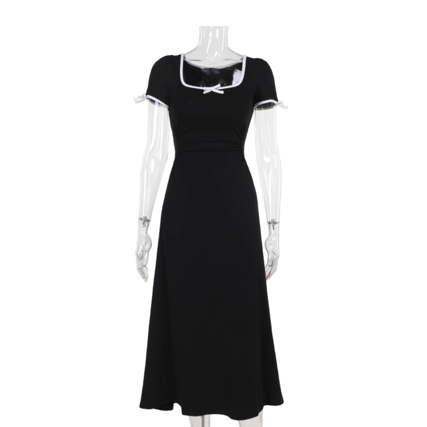 Black square neck bow dress YM1171