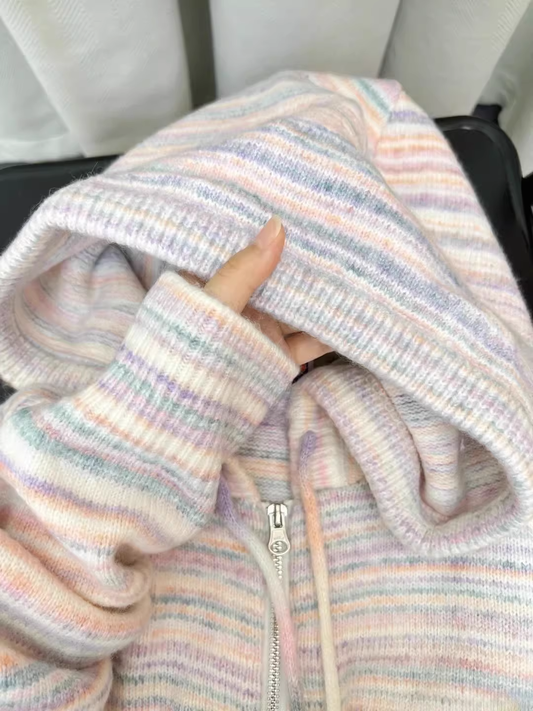 Rainbow Stripe Knit Cardigan Sweater YM385