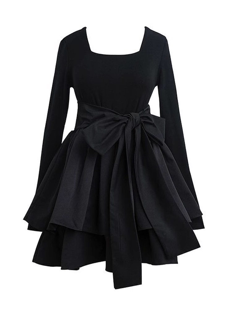 A-line Long Sleeves Black Dress  YM708