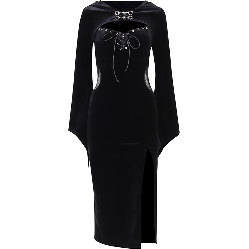 Halloween new women's suspender dress suit hooded bell sleeve spider web dress YM684