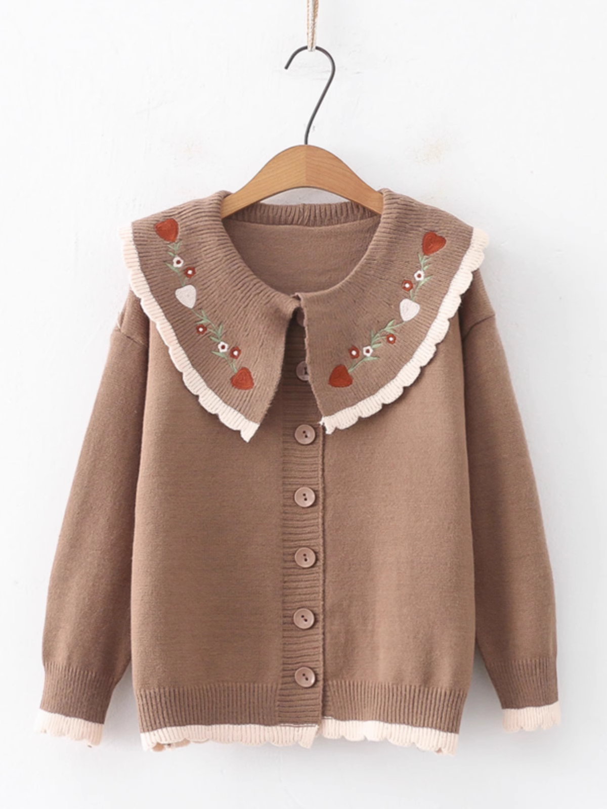 Lace big doll collar embroidered sweater women's autumn and winter knitted cardigan jacket YM779