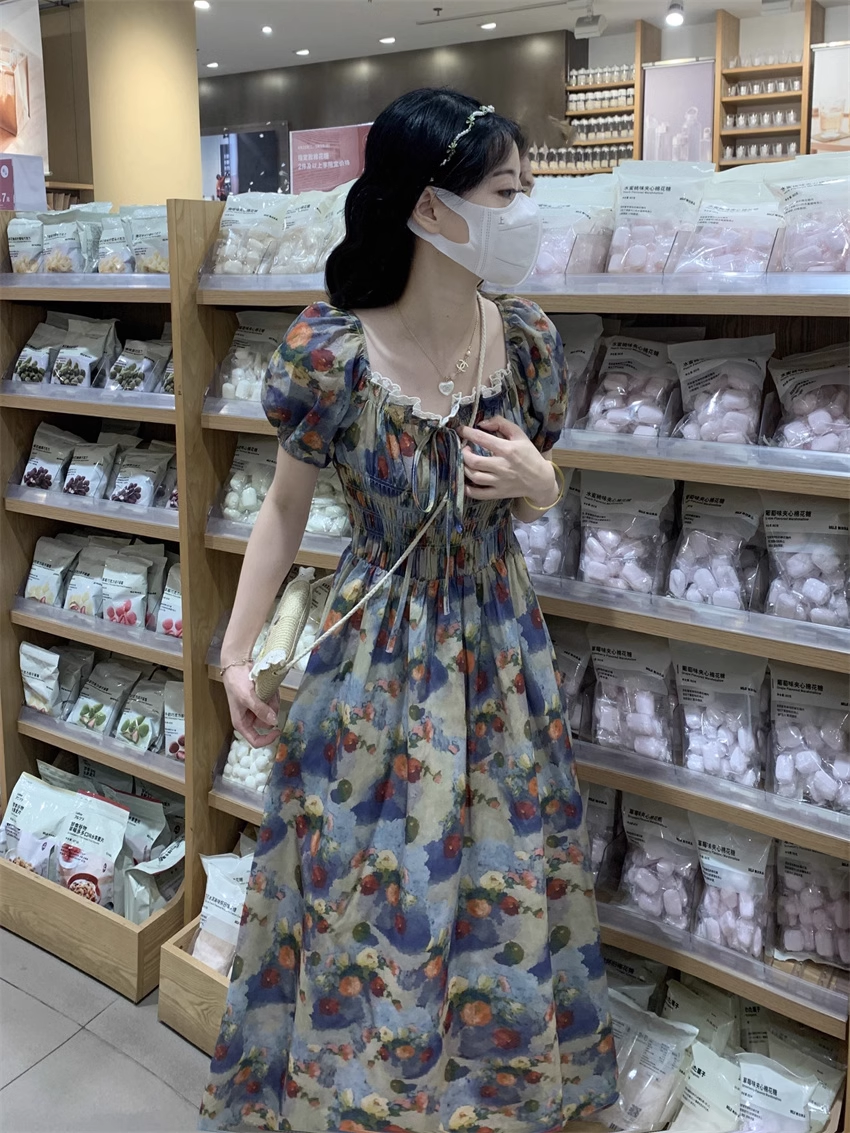 Oil painting girl's floral long dress women's summer  YM1456