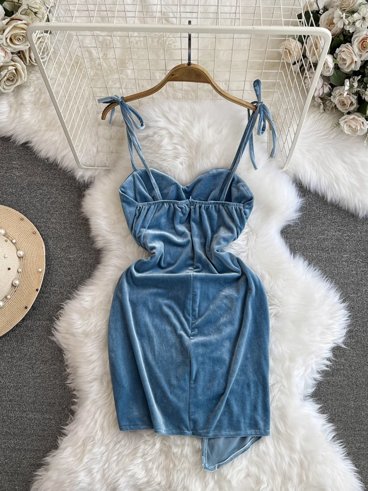 Autumn and winter fashionable and sexy velvet irregular suspender dress with breast pads for women YM904