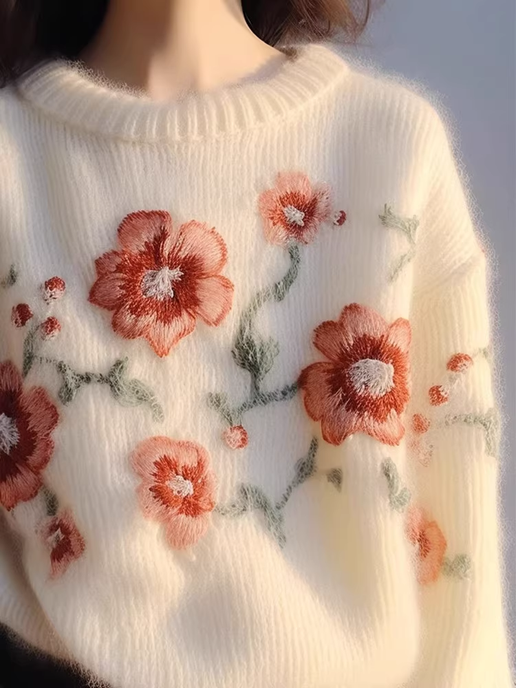 women's autumn and winter embroidered pullover knitted sweater YM865