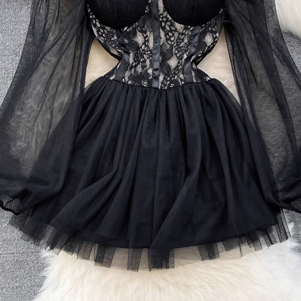 Black A-line Tulle Dress , YM235