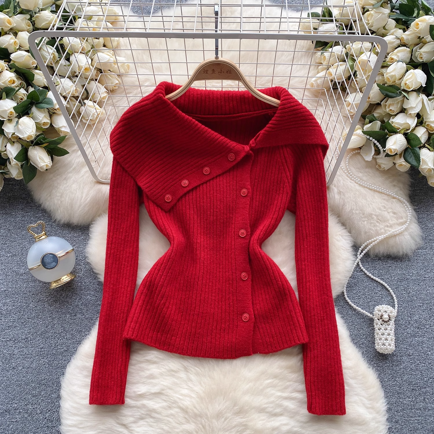 Solid Color Knitted Sweater Women's Autumn and Winter Irregular Design YM637