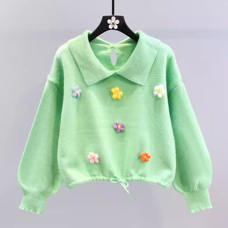 Baby doll collar three-dimensional flower sweater YM672