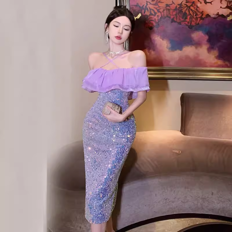 Off The Shoulder Purple Dress  YM1479