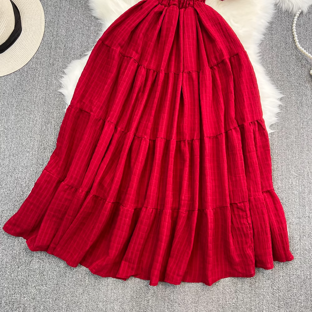 Off-the-shoulder A-line dress seaside holiday dress YM283