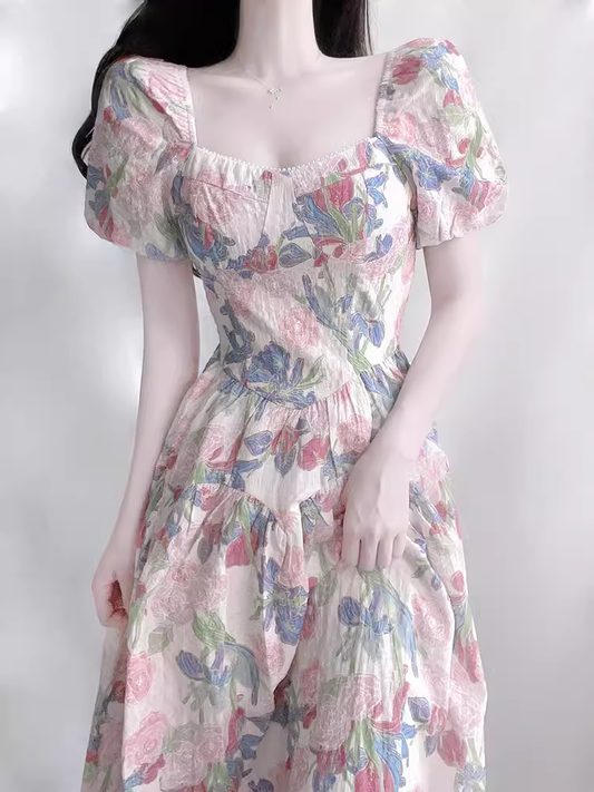 French oil painting floral dress women's summer YM1062