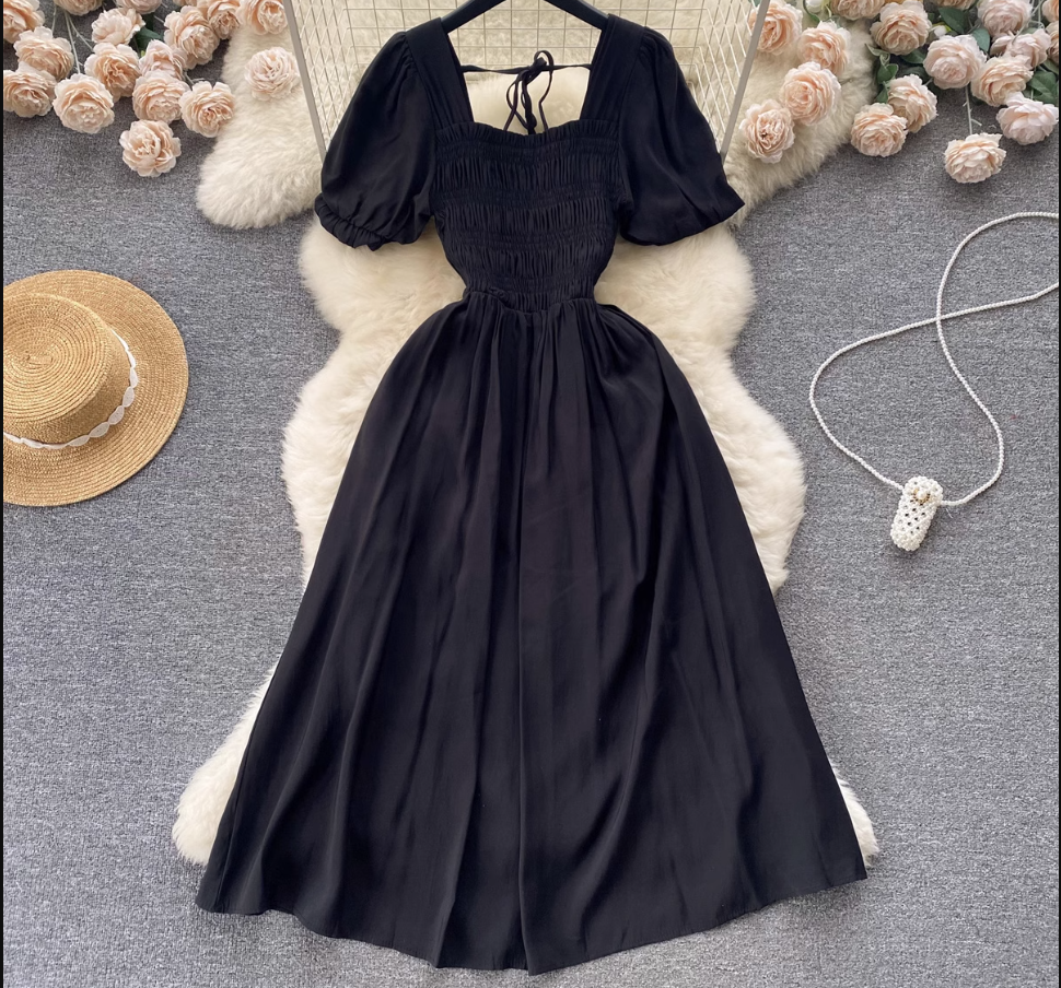 women's summer puff sleeve waist dress,YM109