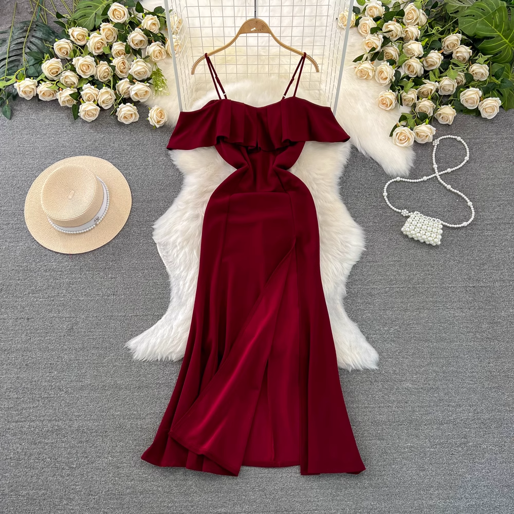 Red A-line Party Dress With Split  YM985