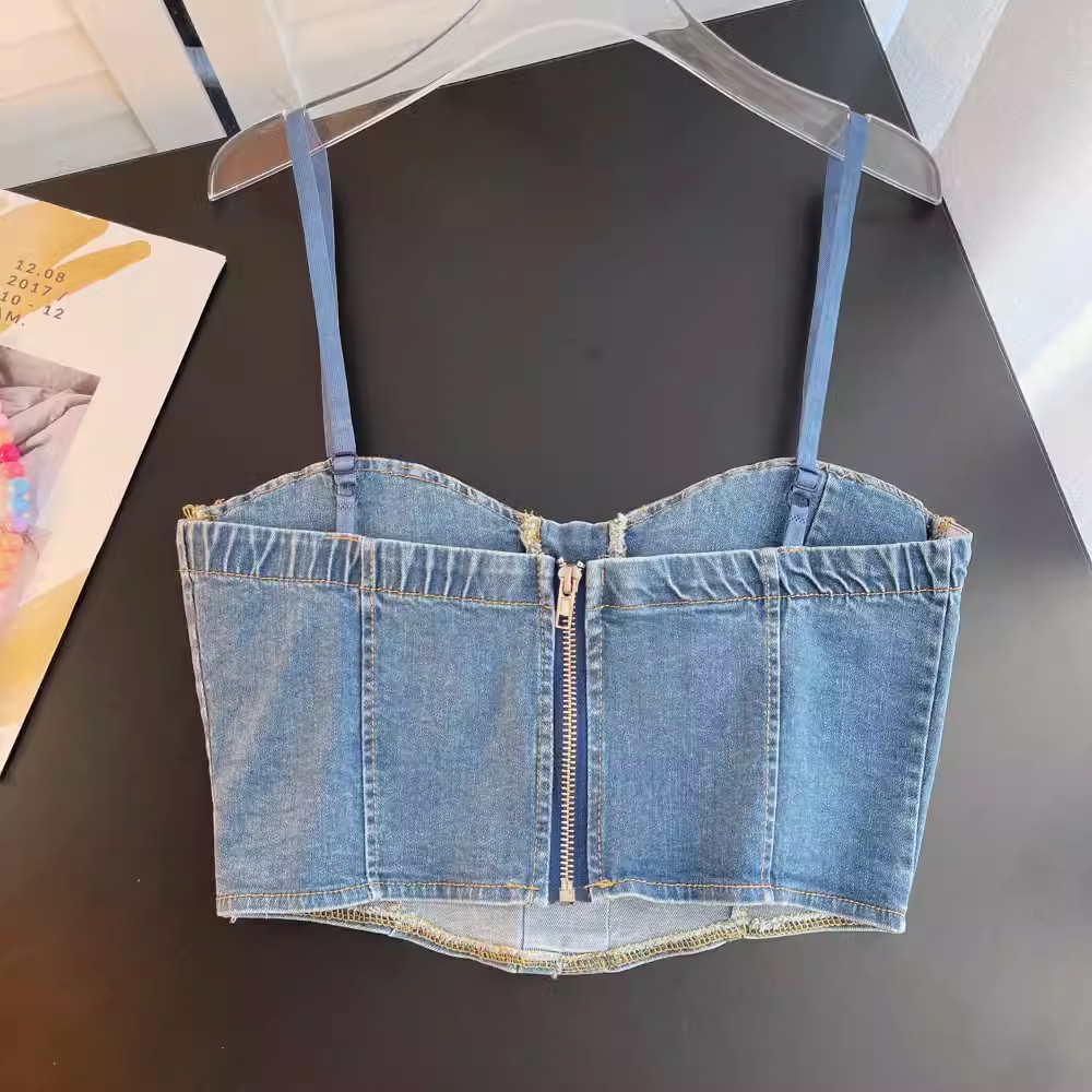 Strap design top sexy tube top denim top ,YM34