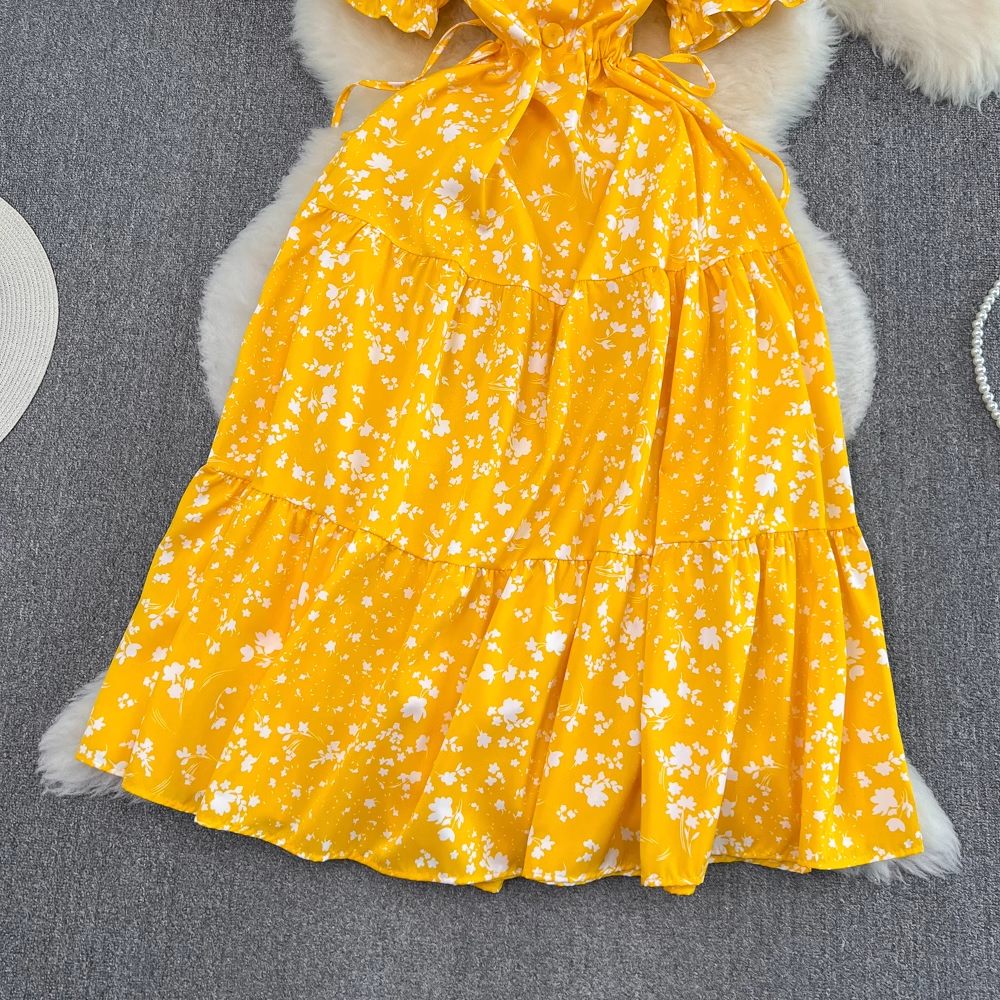 Square collar puff sleeve summer new fluffy princess dress, YM246