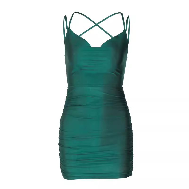 Green lace-up backless dress YM1377